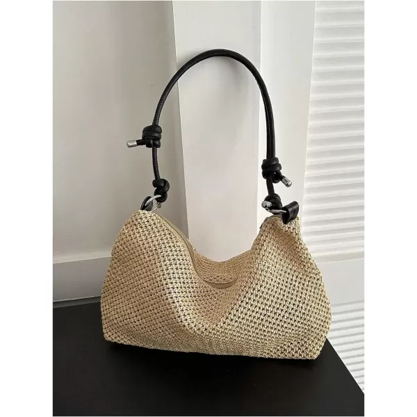 SweatyRocks Women's Straw Bag Paper Knot Strap Handle Zipper Shoulder Bag Summer Beach Weave Tote Bags