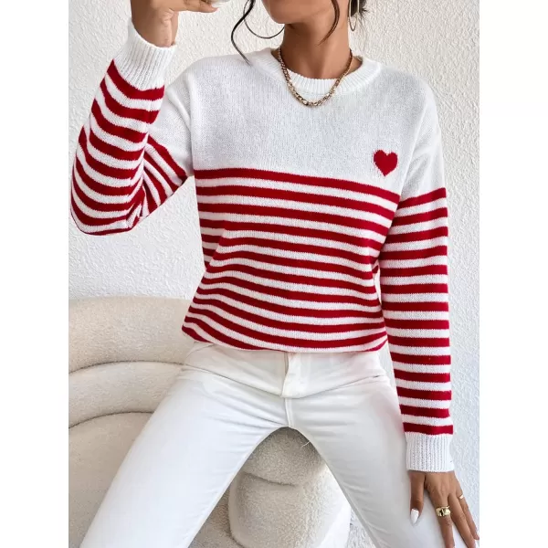 SweatyRocks Women's Striped Pattern Round Neck Long Sleeve Drop Shoulder Sweater Top