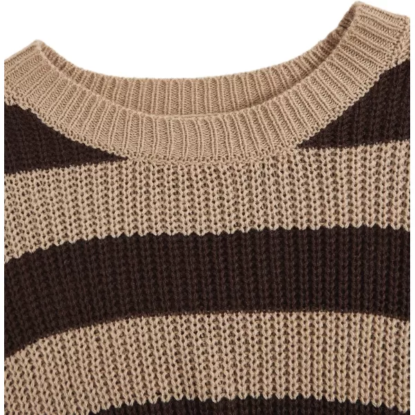 SweatyRocks Women's Striped Round Neck Drop Shoulder Crop Sweater Long Sleeve Knitted Top