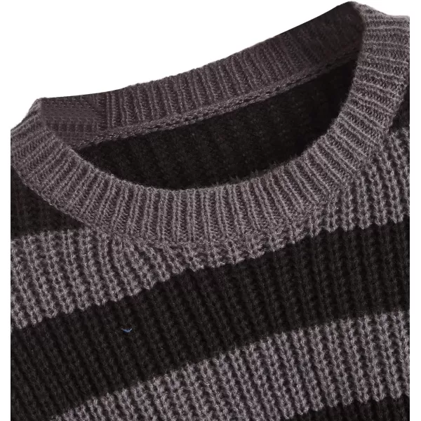SweatyRocks Women's Striped Round Neck Drop Shoulder Crop Sweater Long Sleeve Knitted Top