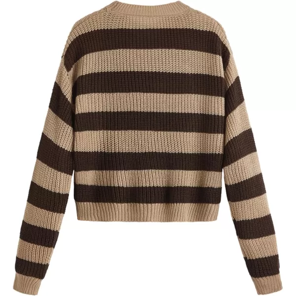 SweatyRocks Women's Striped Round Neck Drop Shoulder Crop Sweater Long Sleeve Knitted Top