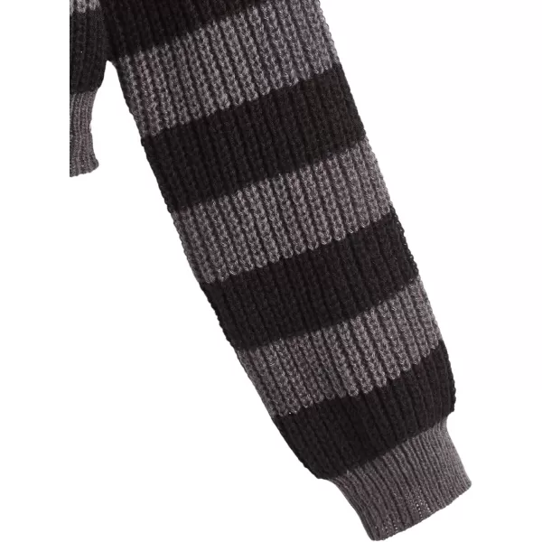 SweatyRocks Women's Striped Round Neck Drop Shoulder Crop Sweater Long Sleeve Knitted Top