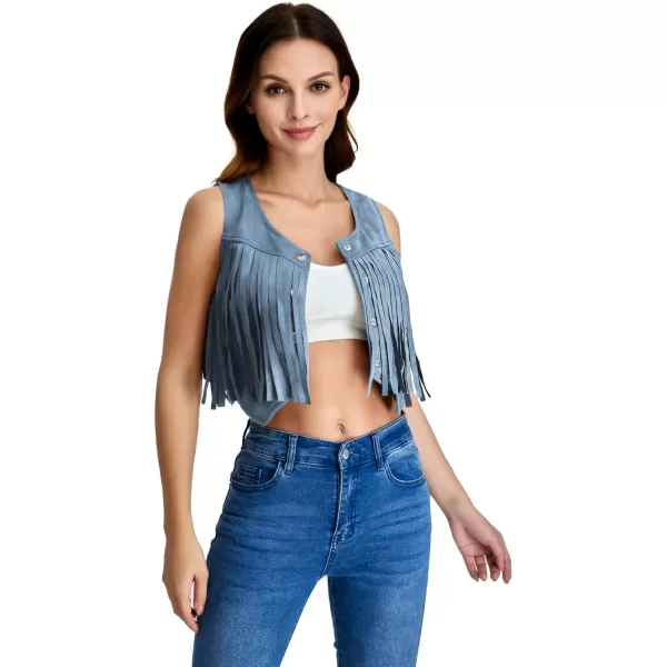 SweatyRocks Women's Suede Fringe Trim Sleeveless Crop Vest Jacket Button Front Coat