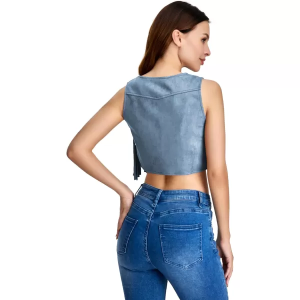 SweatyRocks Women's Suede Fringe Trim Sleeveless Crop Vest Jacket Button Front Coat
