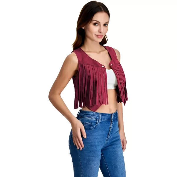 SweatyRocks Women's Suede Fringe Trim Sleeveless Crop Vest Jacket Button Front Coat