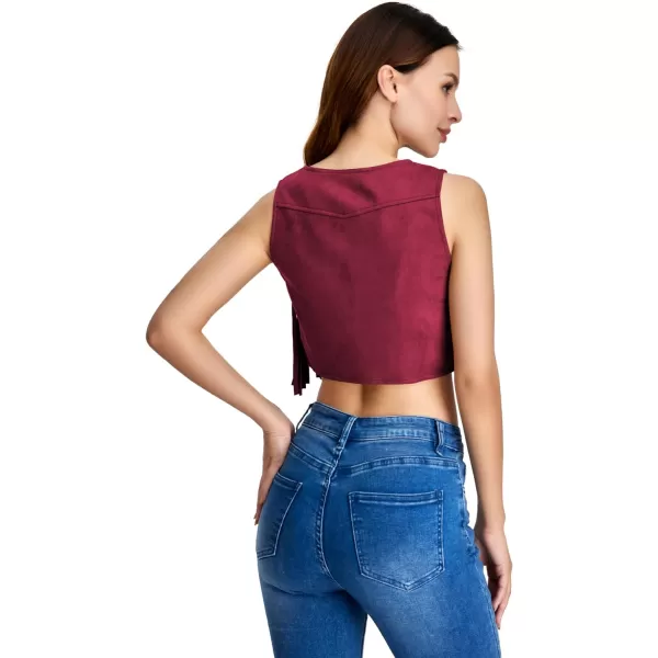 SweatyRocks Women's Suede Fringe Trim Sleeveless Crop Vest Jacket Button Front Coat