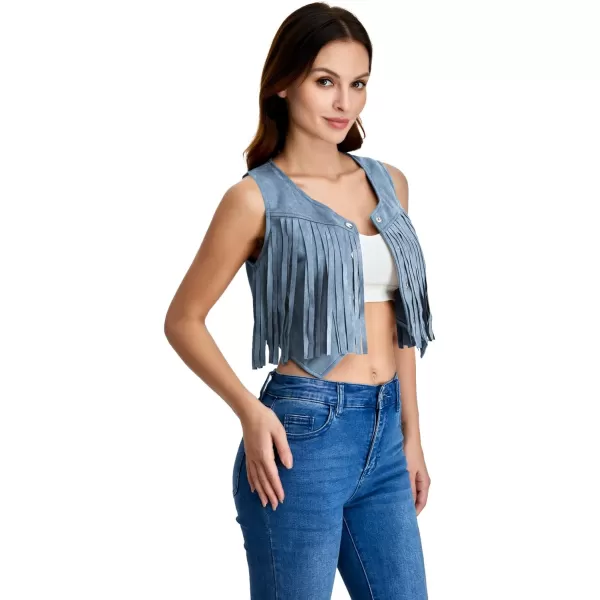 SweatyRocks Women's Suede Fringe Trim Sleeveless Crop Vest Jacket Button Front Coat