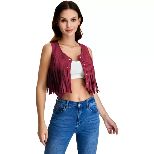 SweatyRocks Women's Suede Fringe Trim Sleeveless Crop Vest Jacket Button Front Coat