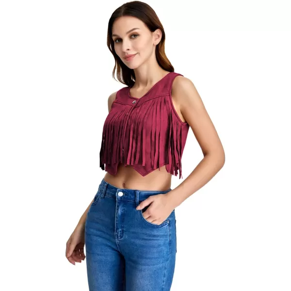 SweatyRocks Women's Suede Fringe Trim Sleeveless Crop Vest Jacket Button Front Coat