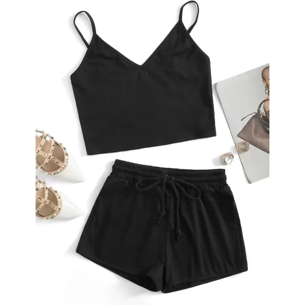 SweatyRocks Women's Suit Two Piece Outfits Sleeveless Crop Cami Top And Shorts Set