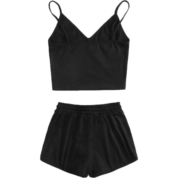 SweatyRocks Women's Suit Two Piece Outfits Sleeveless Crop Cami Top And Shorts Set