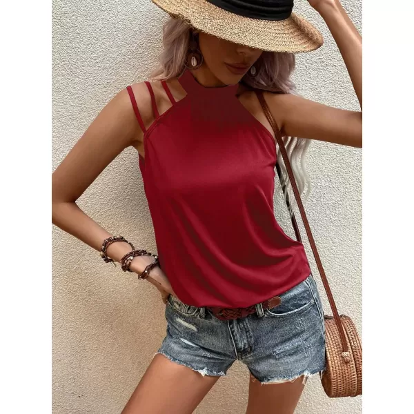 SweatyRocks Women's Summer Casual Sleeveless Halter Top Asymmetrical Cut Out Solid Tank Tops