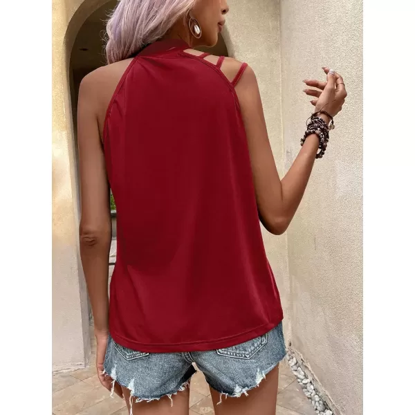 SweatyRocks Women's Summer Casual Sleeveless Halter Top Asymmetrical Cut Out Solid Tank Tops