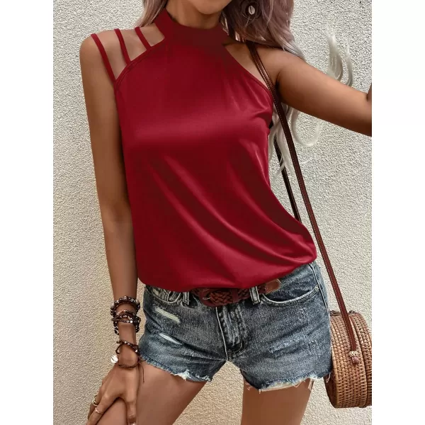 SweatyRocks Women's Summer Casual Sleeveless Halter Top Asymmetrical Cut Out Solid Tank Tops