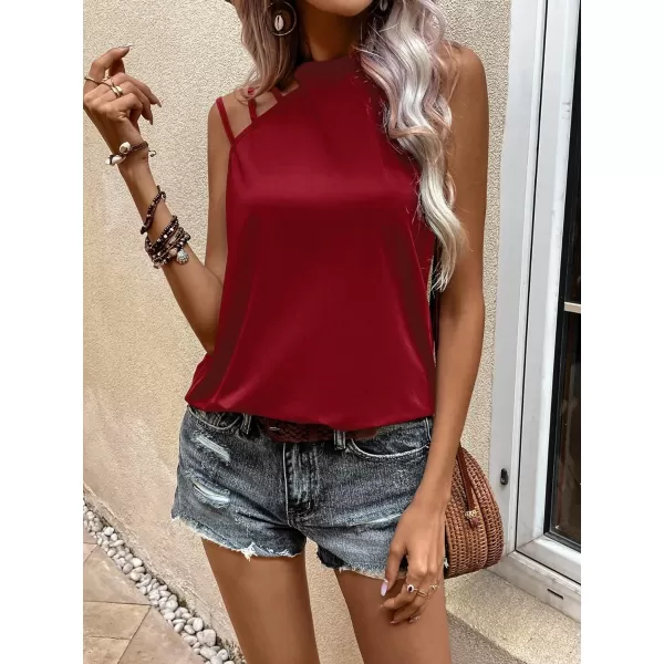 SweatyRocks Women's Summer Casual Sleeveless Halter Top Asymmetrical Cut Out Solid Tank Tops