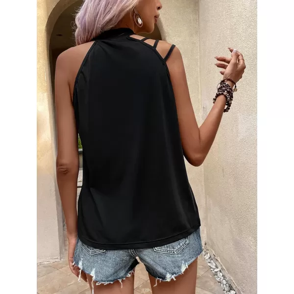 SweatyRocks Women's Summer Casual Sleeveless Halter Top Asymmetrical Cut Out Solid Tank Tops