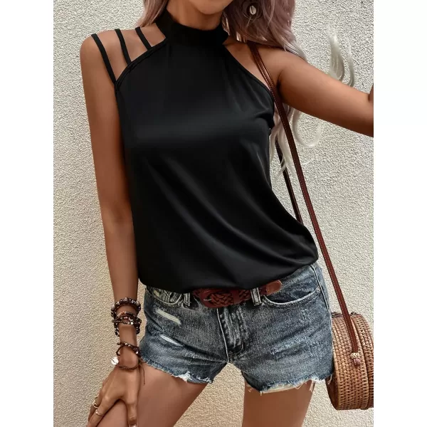 SweatyRocks Women's Summer Casual Sleeveless Halter Top Asymmetrical Cut Out Solid Tank Tops