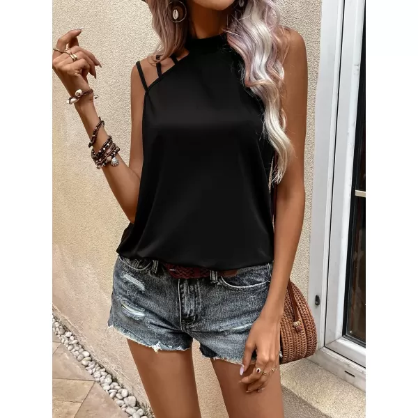SweatyRocks Women's Summer Casual Sleeveless Halter Top Asymmetrical Cut Out Solid Tank Tops
