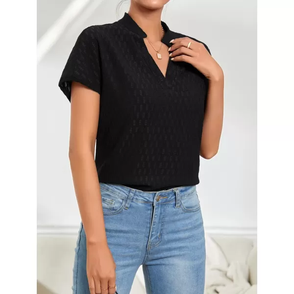 SweatyRocks Women's Summer Dressy Casual Blouse Short Sleeve V Neck Work Blouse Top