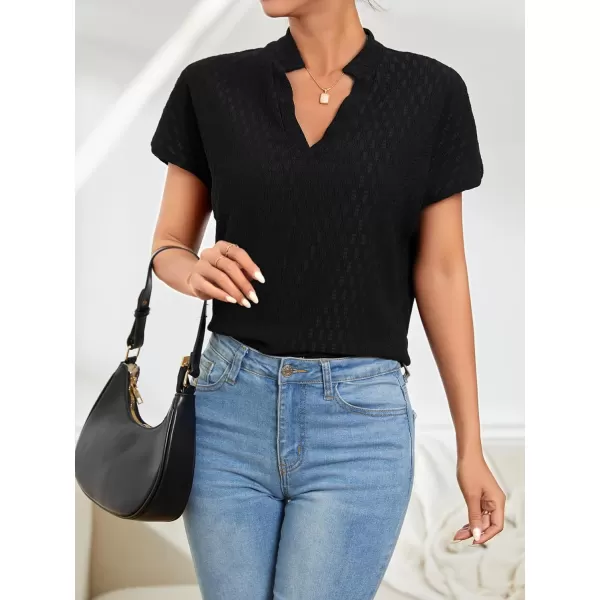 SweatyRocks Women's Summer Dressy Casual Blouse Short Sleeve V Neck Work Blouse Top