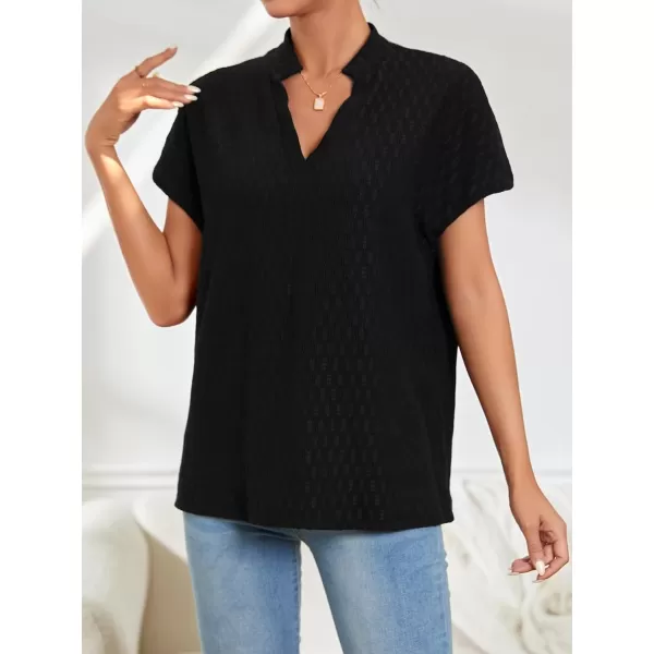 SweatyRocks Women's Summer Dressy Casual Blouse Short Sleeve V Neck Work Blouse Top