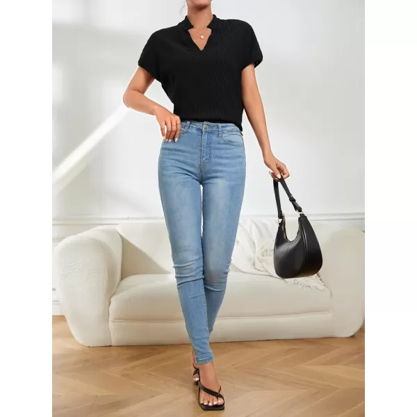 SweatyRocks Women's Summer Dressy Casual Blouse Short Sleeve V Neck Work Blouse Top