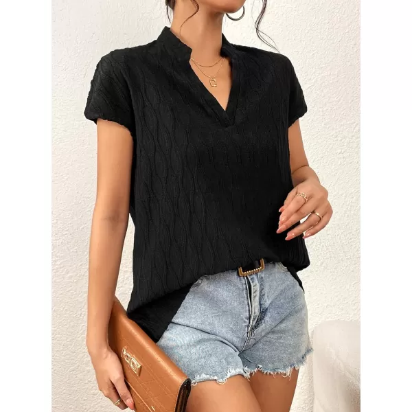 SweatyRocks Women's Summer Dressy Casual Blouse Short Sleeve V Neck Work Blouse Top