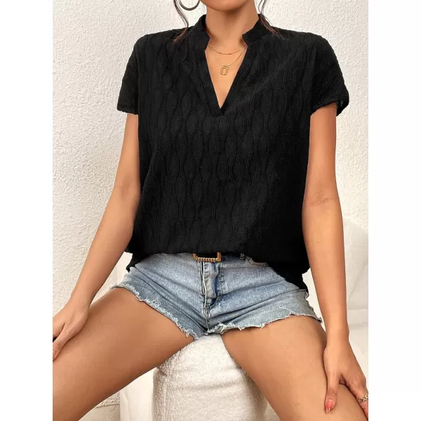 SweatyRocks Women's Summer Dressy Casual Blouse Short Sleeve V Neck Work Blouse Top