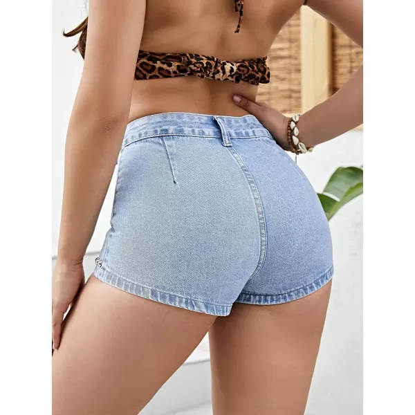 SweatyRocks Women's Summer High Waist Asymmetrical Hem Jean Shorts Beaded Slim Fit Denim Mini Skort Shorts