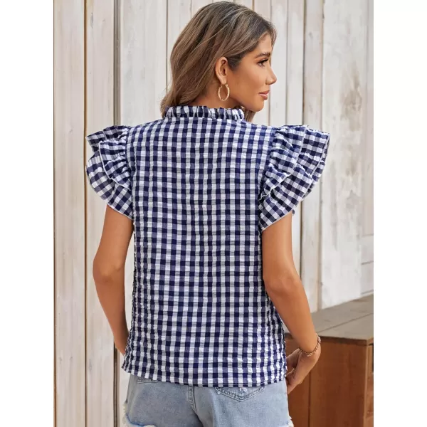 SweatyRocks Women's Summer Plaid Print V Neck Shirt Tiered Ruffle Cap Sleeve Pullover Blouse Top