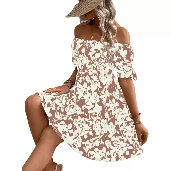 SweatyRocks Women's Summer Short Puff Sleeve Off Shoulder Floral Print Flare Short Dress