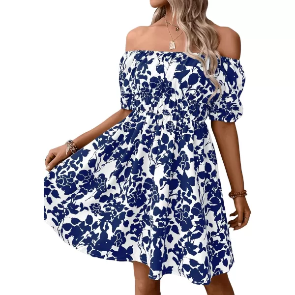 SweatyRocks Women's Summer Short Puff Sleeve Off Shoulder Floral Print Flare Short Dress