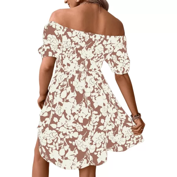 SweatyRocks Women's Summer Short Puff Sleeve Off Shoulder Floral Print Flare Short Dress