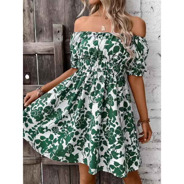 SweatyRocks Women's Summer Short Puff Sleeve Off Shoulder Floral Print Flare Short Dress