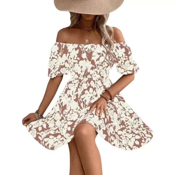 SweatyRocks Women's Summer Short Puff Sleeve Off Shoulder Floral Print Flare Short Dress