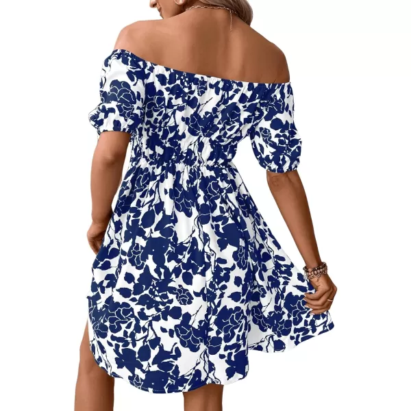 SweatyRocks Women's Summer Short Puff Sleeve Off Shoulder Floral Print Flare Short Dress