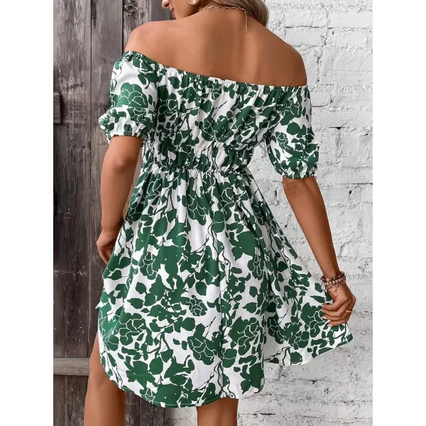 SweatyRocks Women's Summer Short Puff Sleeve Off Shoulder Floral Print Flare Short Dress