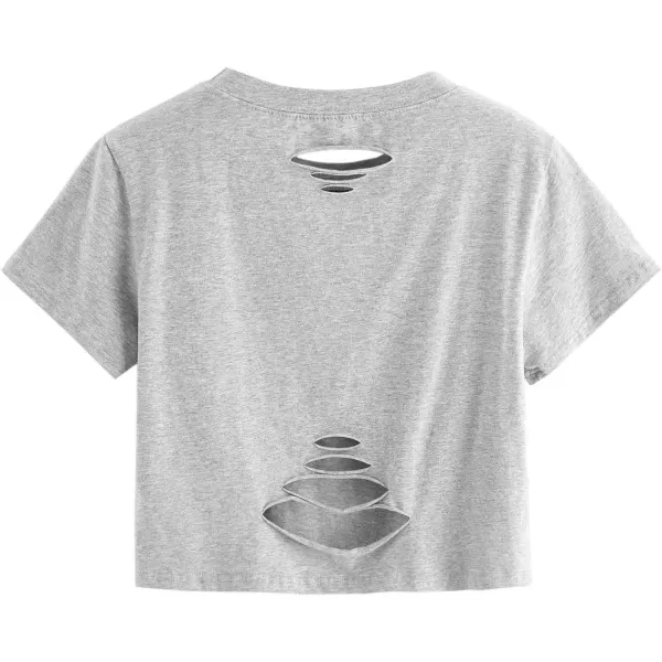 SweatyRocks Women's Summer Short Sleeve Tee Distressed Ripped Crop T-Shirt Tops