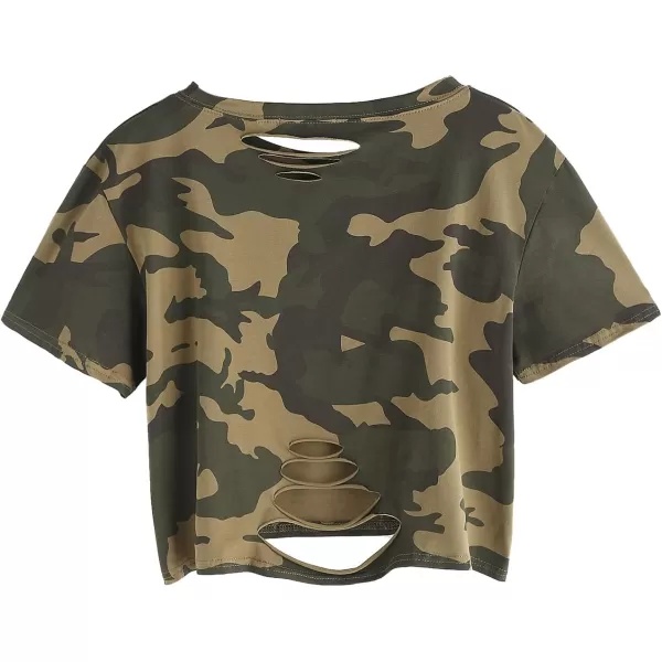 SweatyRocks Women's Summer Short Sleeve Tee Distressed Ripped Crop T-Shirt Tops