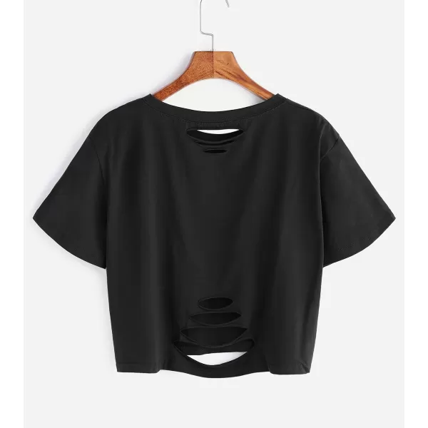 SweatyRocks Women's Summer Short Sleeve Tee Distressed Ripped Crop T-Shirt Tops