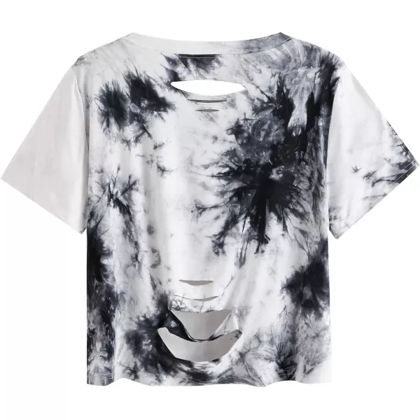SweatyRocks Women's Summer Short Sleeve Tee Distressed Ripped Crop T-Shirt Tops