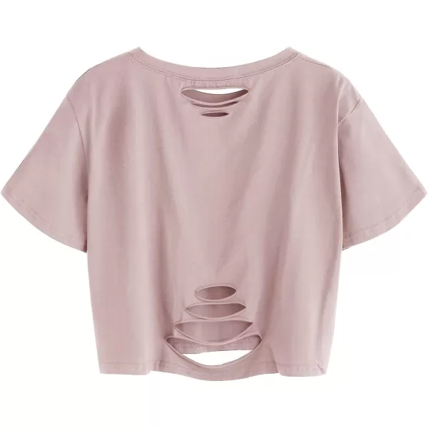 SweatyRocks Women's Summer Short Sleeve Tee Distressed Ripped Crop T-Shirt Tops