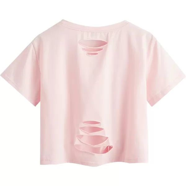 SweatyRocks Women's Summer Short Sleeve Tee Distressed Ripped Crop T-Shirt Tops