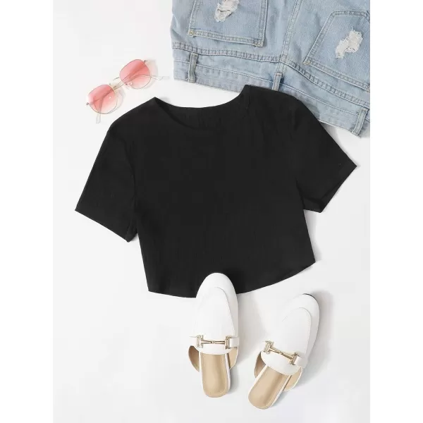 SweatyRocks Women's Summer Short Sleeve Tee Distressed Ripped Crop T-Shirt Tops