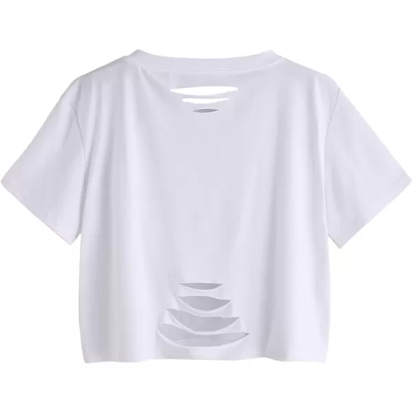SweatyRocks Women's Summer Short Sleeve Tee Distressed Ripped Crop T-Shirt Tops