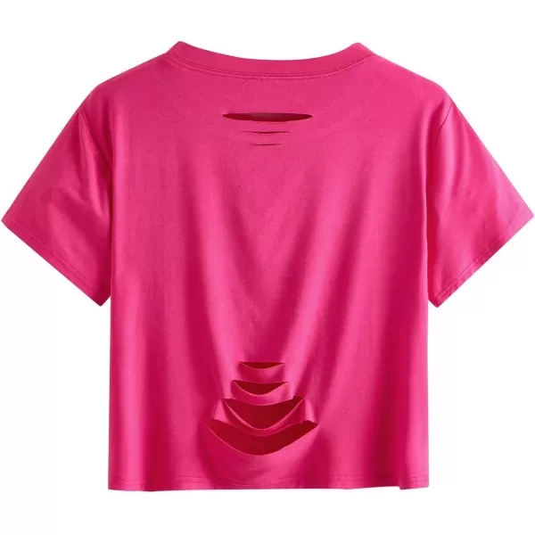 SweatyRocks Women's Summer Short Sleeve Tee Distressed Ripped Crop T-Shirt Tops