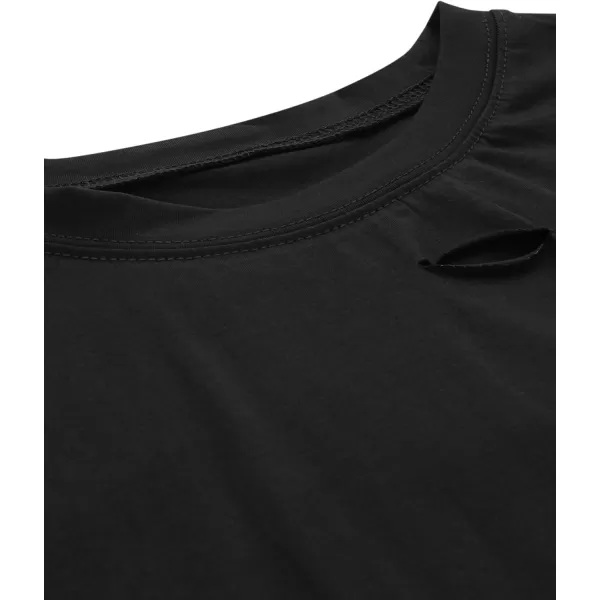 SweatyRocks Women's Summer Short Sleeve Tee Distressed Ripped Crop T-Shirt Tops