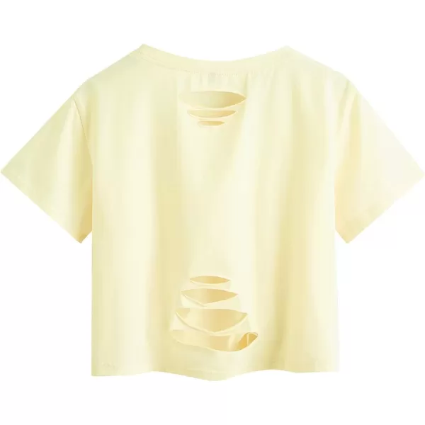 SweatyRocks Women's Summer Short Sleeve Tee Distressed Ripped Crop T-Shirt Tops
