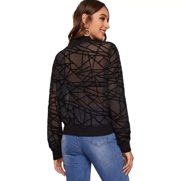 SweatyRocks Women's Summer Zip Up Light Weight Long Sleeve Mesh Bomber Jacket