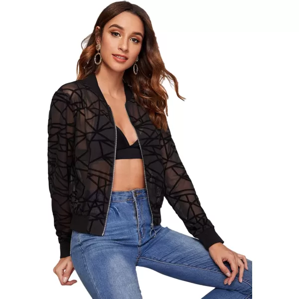 SweatyRocks Women's Summer Zip Up Light Weight Long Sleeve Mesh Bomber Jacket